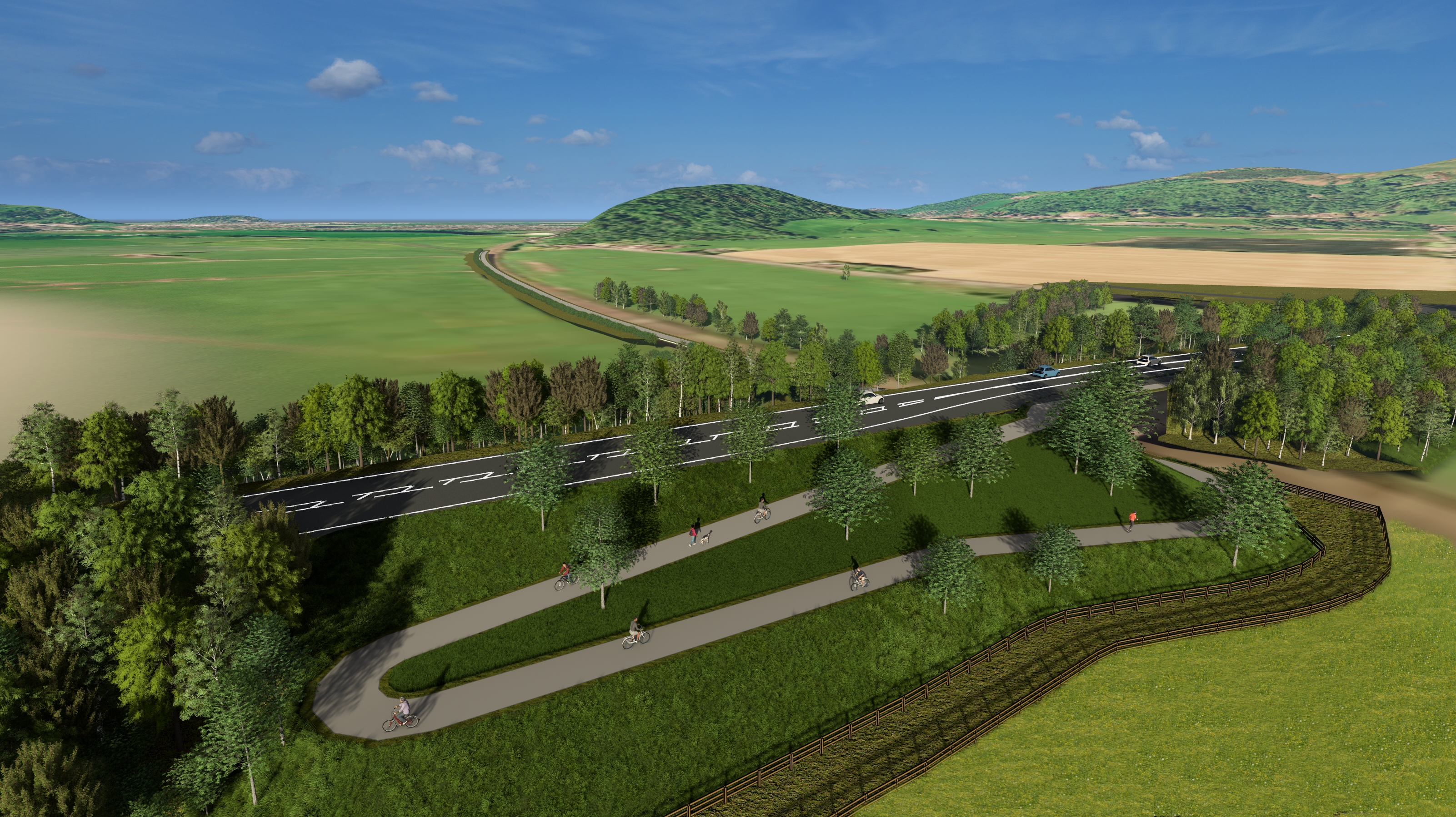 A visualisation of ramp off the A91 looking west